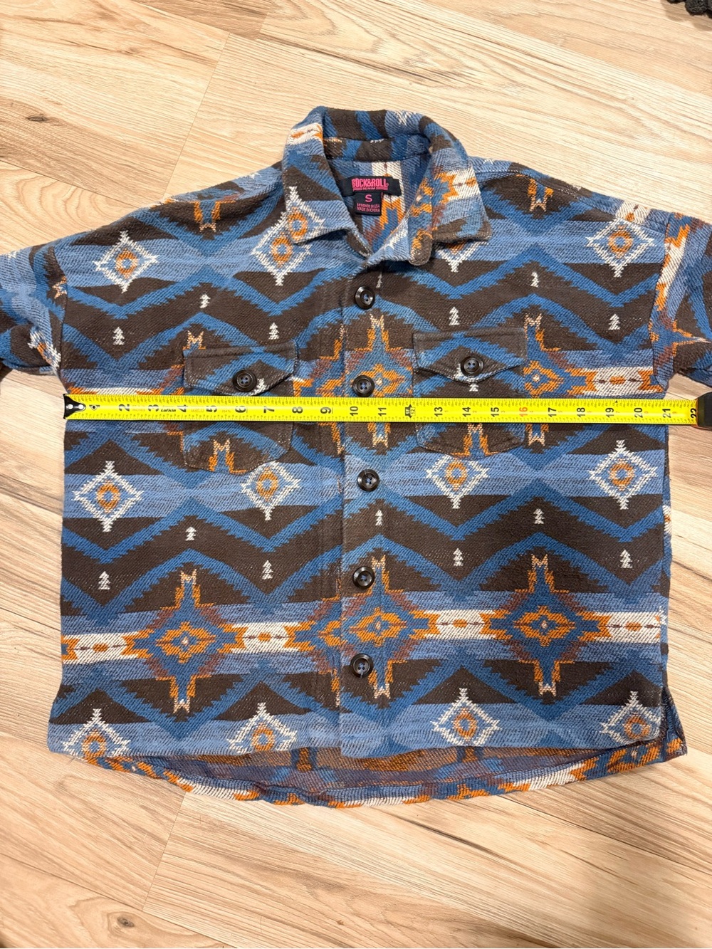 Aztec Pattern Button-Front Jacket - Brown & Blue - Picture 5 of 6